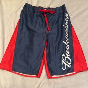 Budweiser Swim Trunks Board Shorts Red Blue Beer Logo Mens Small Official‎ 2013
